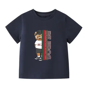 Designer Children Clothes 2025 New Summer Short Sleeve Kids Tshirt O-neck Clothing Bear Print Cartoon Tshirts Boy Tops High Quality Cotton Top 2-7 Years